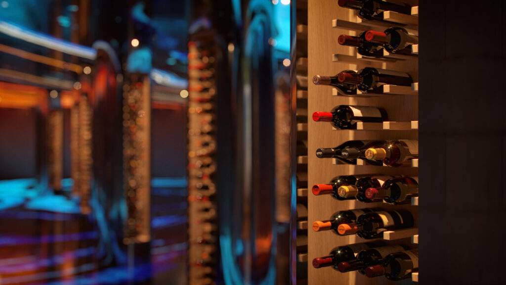 Wine bottles in temperature controlled storage.